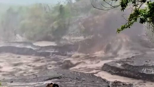 This screenshot from footage by Paul Cole - Plymouth University, shows a lahar in progress in St. Vincent on Monday.