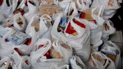 Food packages ready for distribution at the Church of the Nazarene distribution site at Randy's Warehouse in Stoney Ground.