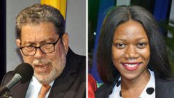 Prime Minister Ralph Gonsalves, left, and Senator Ashelle Morgan. (File photos by Lance Neverson/Facebook(