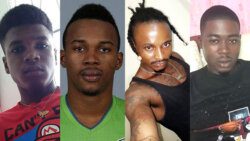 From left: Zackrie Latham, Myron Samuel, Avi King, and Meshach Dublin have been charged with various offences in connection with the theft of the firearms and ammunition from the Georgetown Police Station.  