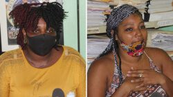 Sisters Shomorn Haynes, left, and Ashika Antoine at Tuesday's press conference. (iWN photo)