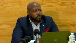Minister of Tourism Carlos James speaking at Tuesday's press conference.