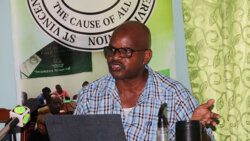 President of the Public Service Union, Elroy Boucher at Monday's press conference. (iWN photo)