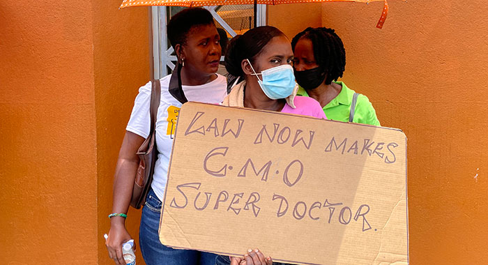 Protesters outside Parliament, on Thursday. (iWN Photo)