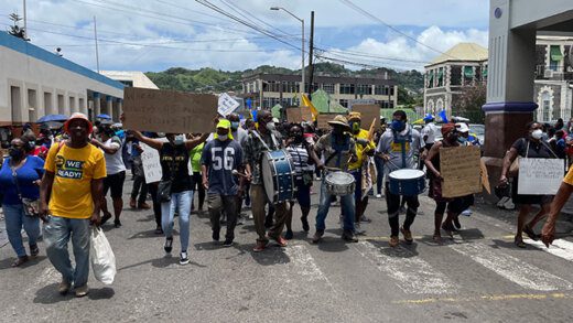 Protesters in Kingstown on Aug. 5. (iWN photo)