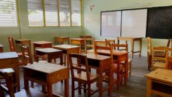 An empty secondary school classroom in St. Vincent. 