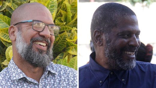 Colin Graham, left, and Tyrone James outside the Kingstown Magistrate's Court on Thursday. (iWN photos)
