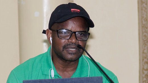 Elroy Boucher, president of the Public Service Union, speaking at Tuesday's press conference. (iWN photo)
