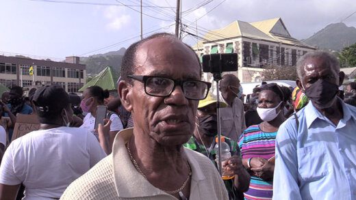 Activist Frank Da Silva among protesters in Kingstown on Thursday. (iWN photo) 