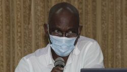 Jomo Thomas at a press conference in Kingstown last week Tuesday, Sept. 7, about five days before be began feeling "unwell". (iWN photo)
