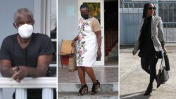 From left, the virtual complainant, Cornelius John, left, his wife, Nicole, and Senator Morgan, one of the two defendants. (iWN photos)