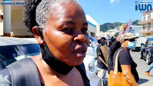 Hannah Green-Harry, principal of Diamonds Government School, on the picket line in Kingstown on Friday, Dec. 10, 2021. (iWN photo)