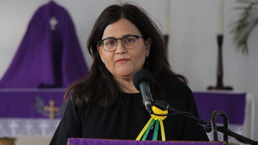 Gretel Mitchell Moubayed, pays tribute to her father, Sir James Mitchell at his funeral in Bequia on Saturday, Dec. 18, 2021. (iWN photo)