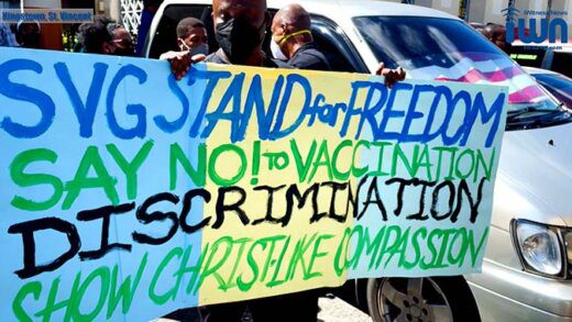 The Reverend Kelron Harry on the picket line in Kingstown last Friday, Dec. 10, 2021. (iWN photo)