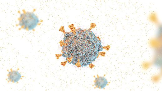 COVID-19 virus SARS-COV-2 OMICRON strain, covid-19 South African variant B.1.1.529 omicron  3d rendering