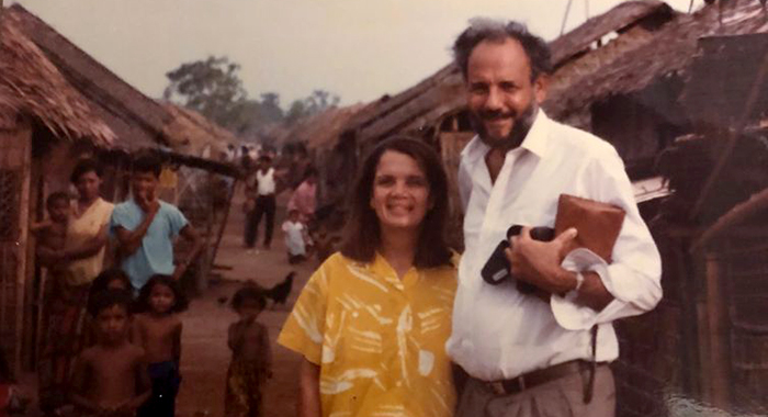 Lady Janice and Sir James visit a Cambodian refugee camp in Thailand en route to the Commonwealth Heads of Government Meeting in Malaysia in 1989.