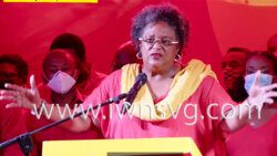 Mia Mottley speaking on Facebook Live after her election in Barbados. 