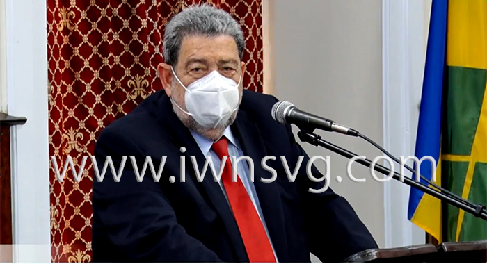 Prime Minister Ralph Gonsalves speaking in Parliament on Friday, Jan. 14, 2022. 