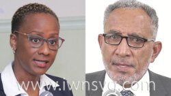 Chief Medical Officer, Dr. Simone Keizer-Beache, left, and Opposition Leader, Godwin Friday.