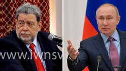 Prime Minister of St. Vincent and the Grenadines, Ralph Gonsalves, left, and Russian President Vladimir Putin. 