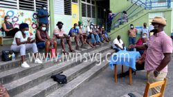 MP for North Leeward, Carlos James addresses constituents in Chateaubelair last Thursday, Feb. 3, 2022.