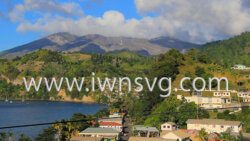 Chateaubelair and Fitz Hughes with La Soufriere in the background.