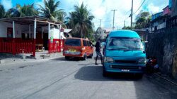 Bus drivers discuss the situation, in Sandy Bay, on Wednesday, Feb. 2, 2022.