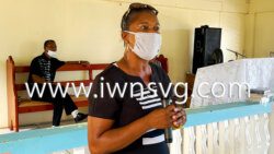 Opposition Senator, Shevern John speaking at the funeral in Owia, her home village on Saturday, Feb. 5, 2022.