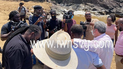 Prime Minister Ralph Gonsalves speaking with the media in Richmond on Friday, March 11, 2022.