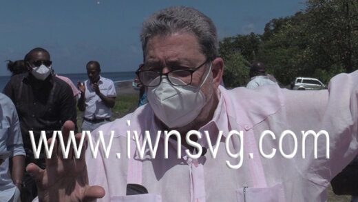Prime Minister Ralph Gonsalves speaks with the media in Richmond on Friday, March 11, 2022.