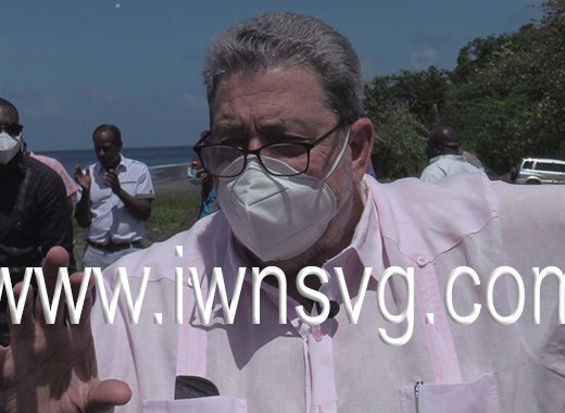 Prime Minister Ralph Gonsalves speaks with the media in Richmond on Friday, March 11, 2022.