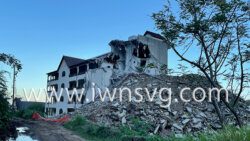 This photo, taken Jan. 13, 2022, shows a building at the former Buccament Bay Resort being demolished to make way for Sandals' Beaches SVG.