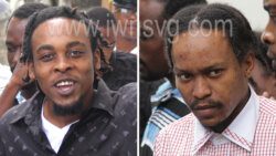 A composite photo of Etson Timm, left, and Jeremy Alexander outside the Serious Offences Court on Dec. 3, 2019, when they were committed to stand trial for murder.