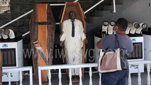 The public viewing of the body of businessman Theophilius Olmroy "OT" Mayers at OT Car Park in Kingstown on Saturday, April 16, 2022. 