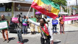 Protesters used the royal visit on Saturday, April 23, 2022, to call for reparations for the slave trade. 