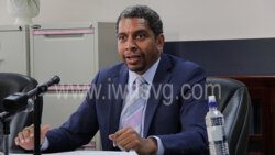 Minister of Finance, Camillo Gonsalves speaking at the press conference in Kingstown on Thursday, April 28, 2022.