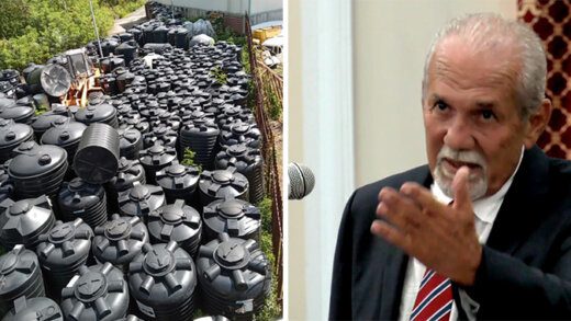 A composite image of the water tanks in Ottley Hall and Sentar Julian Francis speaking in Parliament on Thursday, May 5, 2022.