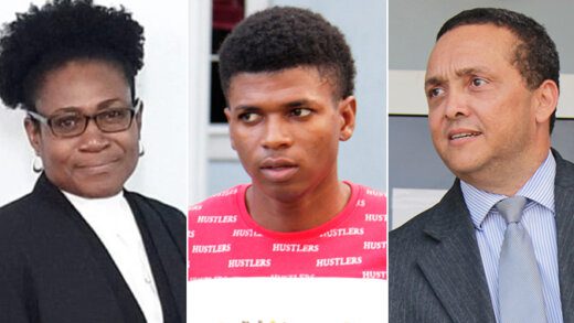 A montage image of (From left) prosecutor Crown Counsel Maria Jackson Richards, the defendant, Zackrie Latham, and defence counsel, Grant Connell