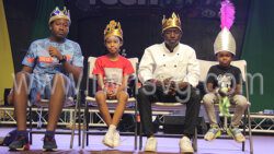 From left: Secondary School Calypso Monarch,  Kristian Christopher, Primary School Calypso Monarch, Divine Walters and Junior Soca Monarch, Gidroy Theobalds and Deano Nero.