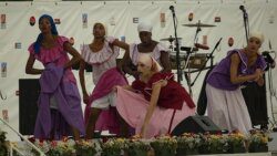 Afro Cuban Dancers perform at a 26 July rally in in Cienfuegos province.