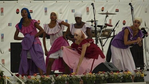 Afro Cuban Dancers perform at a 26 July rally in in Cienfuegos province.