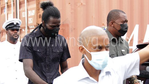 From left, Frederick Samuel, Desron Bristol Roberts, and Vandyke King on their way to court on June 27, 2022.