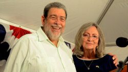 Prime Minister of SVG, Ralph Gonsalves, right, and U.S. Ambassador to SVG and the Eastern Caribbean, Linda Taglialatela.