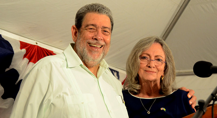 Prime Minister of SVG, Ralph Gonsalves, right, and U.S. Ambassador to SVG and the Eastern Caribbean, Linda Taglialatela.