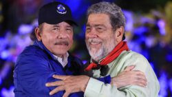 Nicaraguan President, Daniel Ortega, left, and Prime Minister of St. Vincent and the Grenadines, Ralph Gonsalves, at the event in Managua on Tuesday, July 19, 2022. (Photo:Canal 4 Nicaragua/Jairo Cajina/Twitter)