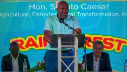 Minister of Agriculture, Forestry, Fisheries, Rural Transformation, Industry & Labour, Saboto Caesar speaking at the opening of Rainforest Seafood SVG Ltd. In Calliaqua on Friday, July 15, 2022. 