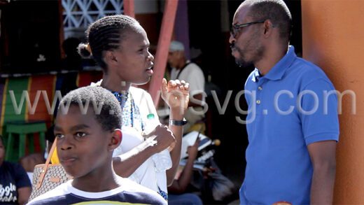 Educators, married couple Shefflorn and Ann-Marie Ballantyne and their son at a protest in Kingstown on March 20, 2023.