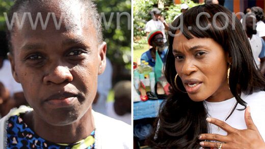 Dismissed teachers Ann-Marie Ballantyne, left, and Zena McDonald at the protest in Kingstown on Thursday, Aug. 18, 2022. 