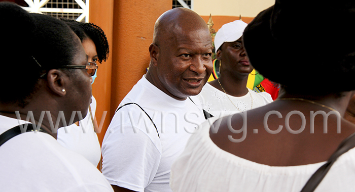 President of the SVG Teachers' Union, Oswald Robinson at a protest in Kingstown on Aug. 18, 2022.