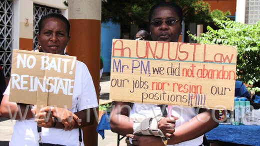 Dismissed teachers at the protest in Kingstown on Aug. 18, 2022. The High Court on Monday, March 13, 2023 ruled that the vaccine mandate was illegal and orders that government pay all benefits to affected workers . 